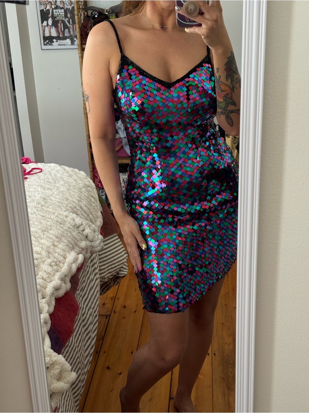 Sequin Slip Dress in Multicolor